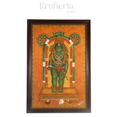 Guruvayurappan, Colorful artwork of a deity with intricate designs on an orange background, featuring the brand 'Krafteria'.